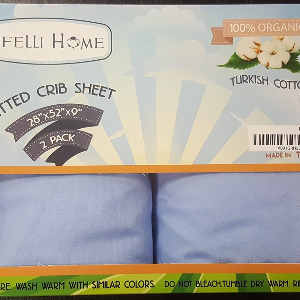 Fitted Baby Crib Sheet Organic‎ Cotton BLUE 2PK NEW